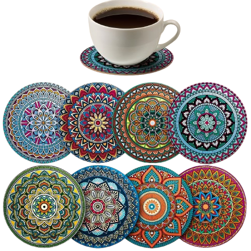 Suporturi pahare din lemn multicolore